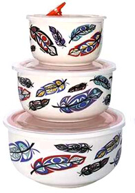 BOWL CERAMIC FOOD CONTAINER   FEATHER