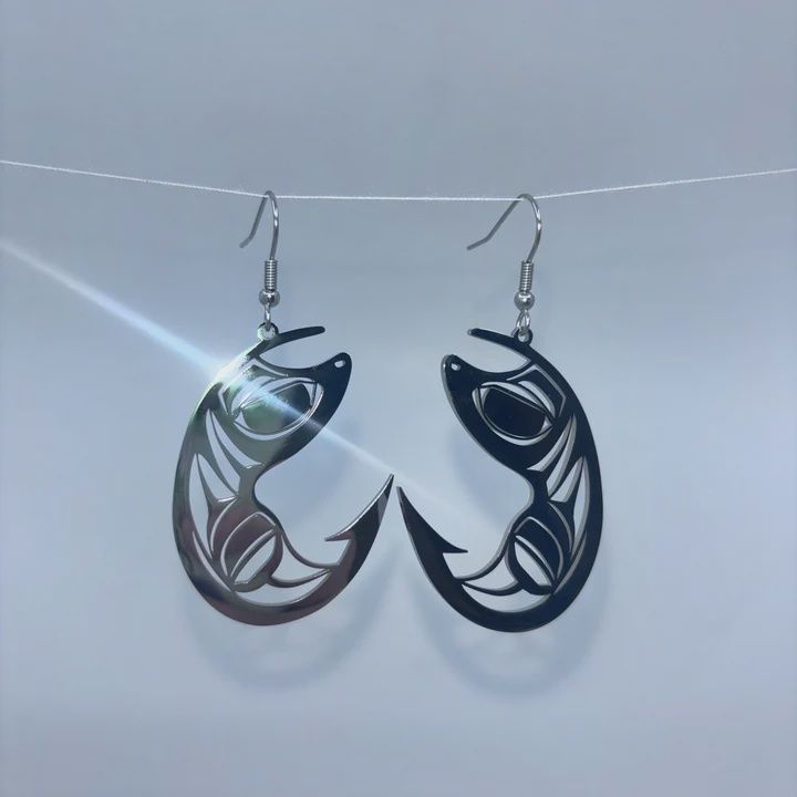 COLIN REID STEEL EARRINGS, Animal: SALMON