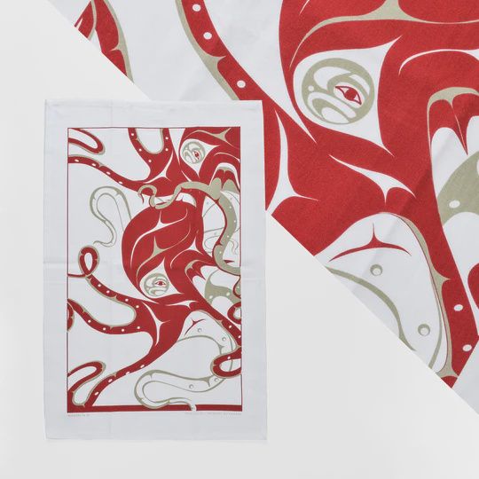 TEA TOWEL RED OCTOPUS