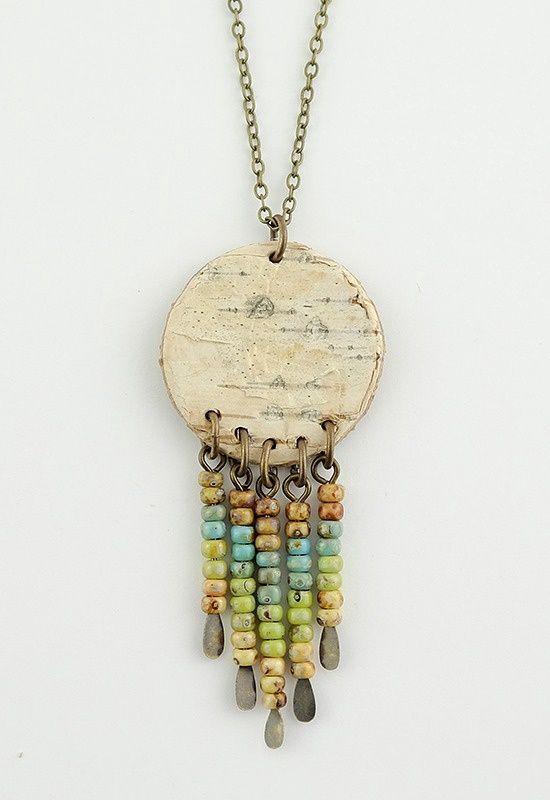 PENDANT BIRCHBARK PICASSO BEADS