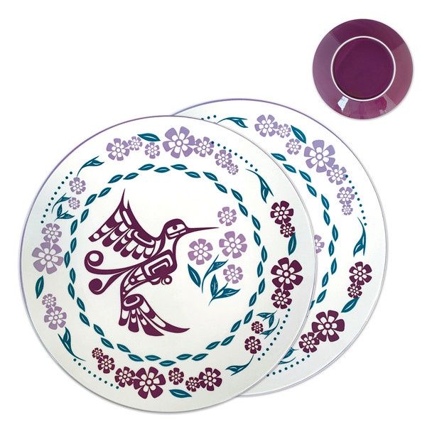 PORCELAIN  PLATES SET OF 2 HUMMINGBIRD