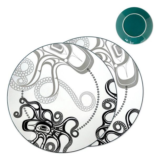 PORCELAIN PLATES SET OF 2 OCTOPUS