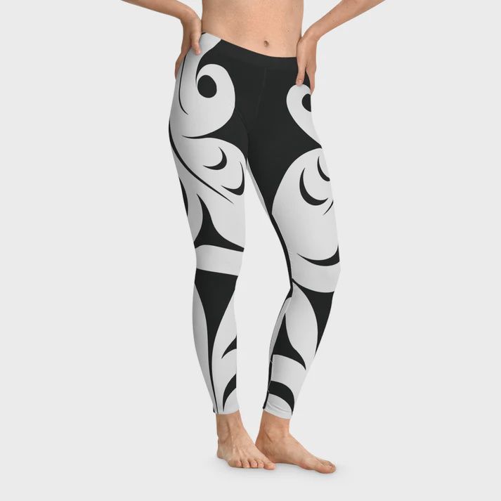 BLACK AND WHITE LEGGINGS - WOLF DESIGN by JOSHUA WATTS, Size: X-SMALL
