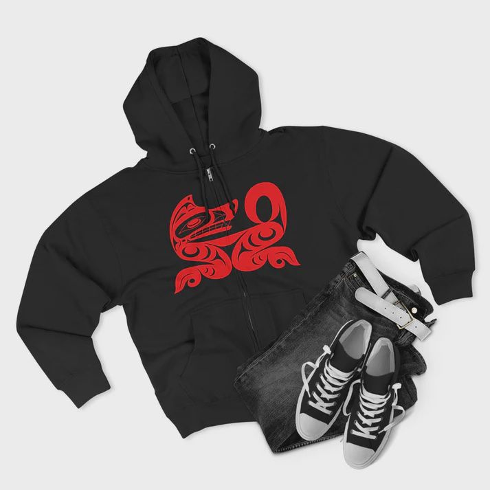 UNISEX FULL ZIP HOODIE - RED WOLF DESIGN by JOSHUA WATTS, Size: SMALL