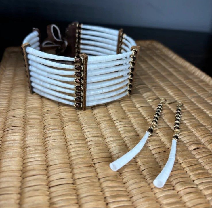 11.5” EMBERLINE BLOOM DENTALIUM CHOKER &amp; EARRING