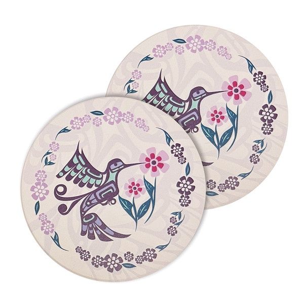 CERAMIC COASTERS SET OF 2, Aminal: HUMMINGBIRD
