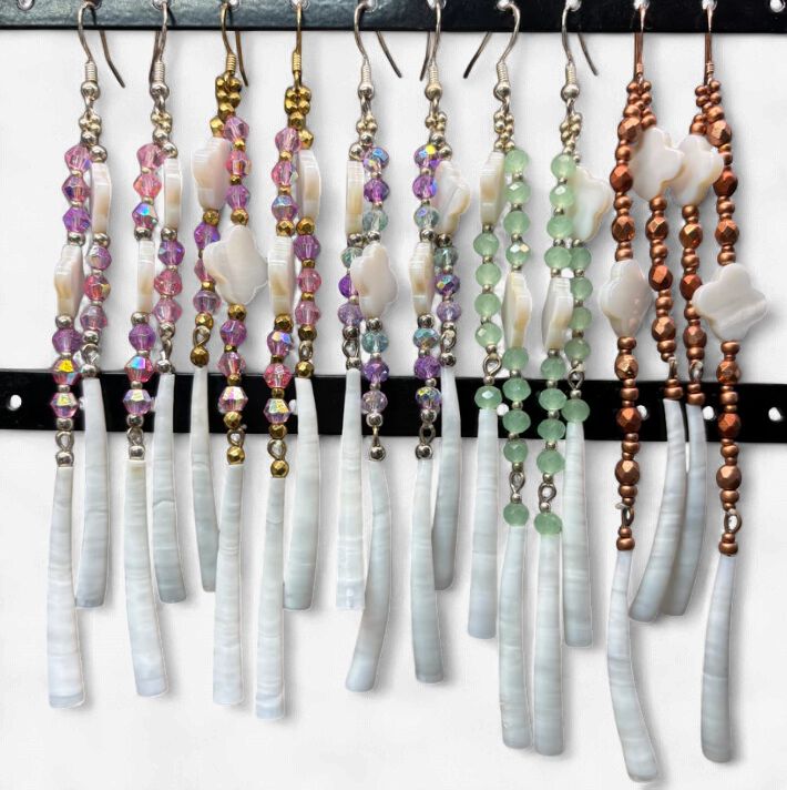 MOTHER OF PEARL FLORAL DENTALIUM DANGLES
