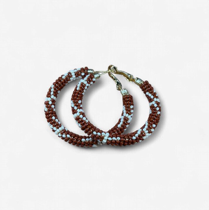 1.5" CHARLOTTE CUT, CEDAR BASKET DESIGN BEADED HOOP EARRINGS 2.0