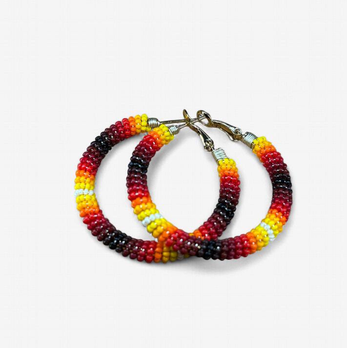 1.5" CHARLOTTE CUT, SACRED FIRE BEADED HOOP EARRINGS