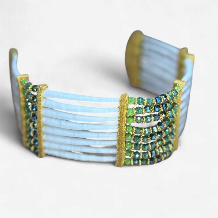 12" EIGHT STACK DENTALIUM CHOKER - GREEN/GOL