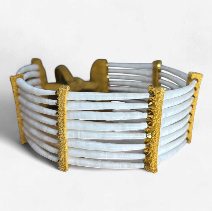 12" EIGHT STACK DENTALIUM CHOKER - GOLD