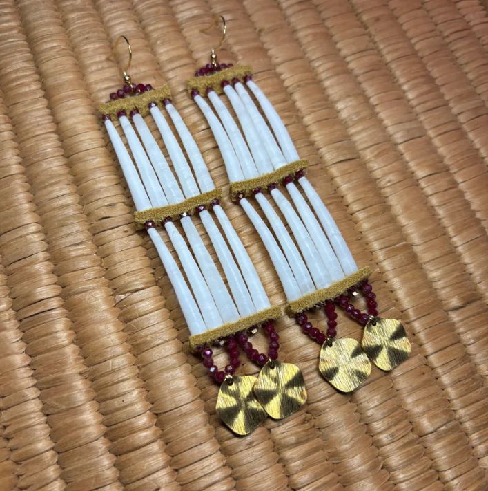 5" TWO TEIR DENTALIUM EARRINGS - BERRY