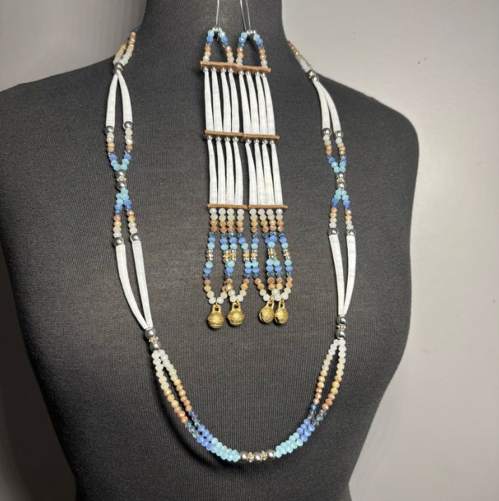 NEUTRAL BLUE DENTALIUM NECKLACE + EARRING SET