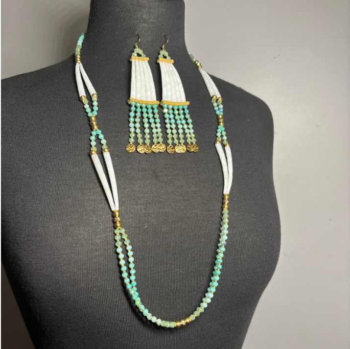 SWEETGRASS &amp; SAGE DENTALIUM NECKLACE + EARRING SET