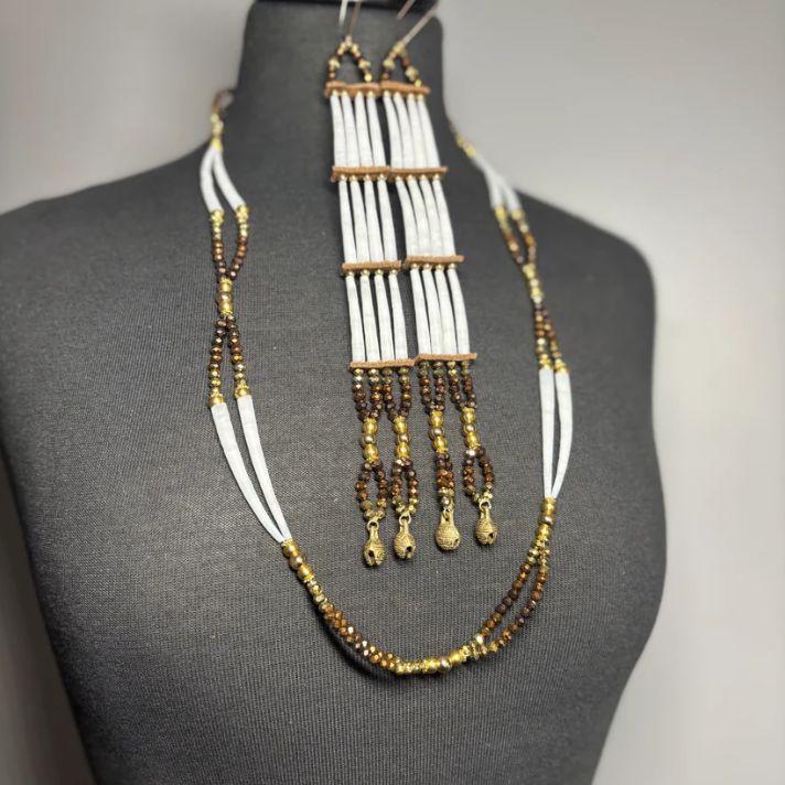 NEUTRAL GOLD DENTALIUM NECKLACE + EARRING SET