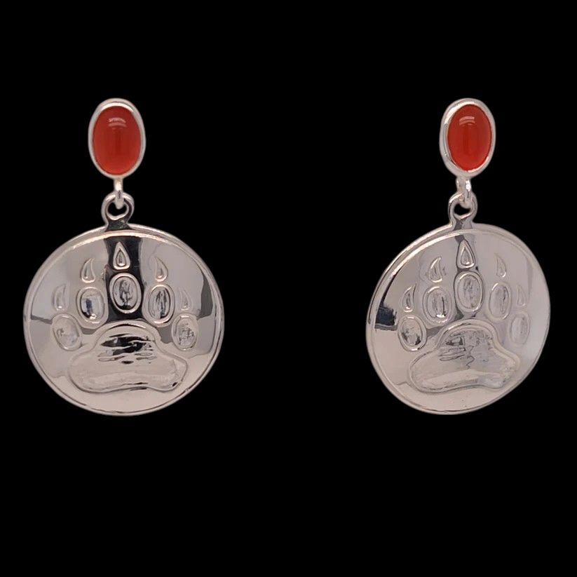 BEAR PRINT EARRINGS - INLAY, Colour: CARNELIAN