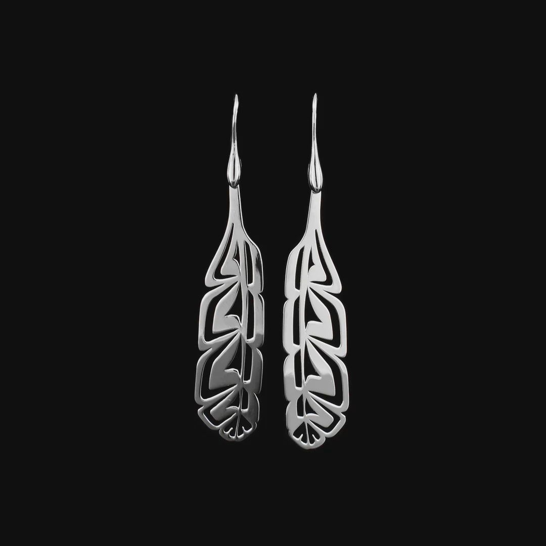STERLING SILVER FEATHERS DANGLE - EARRINGS LARGE