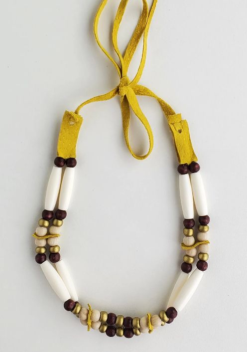 2 STRAND BEADED CHOKER, Color: BEIGE
