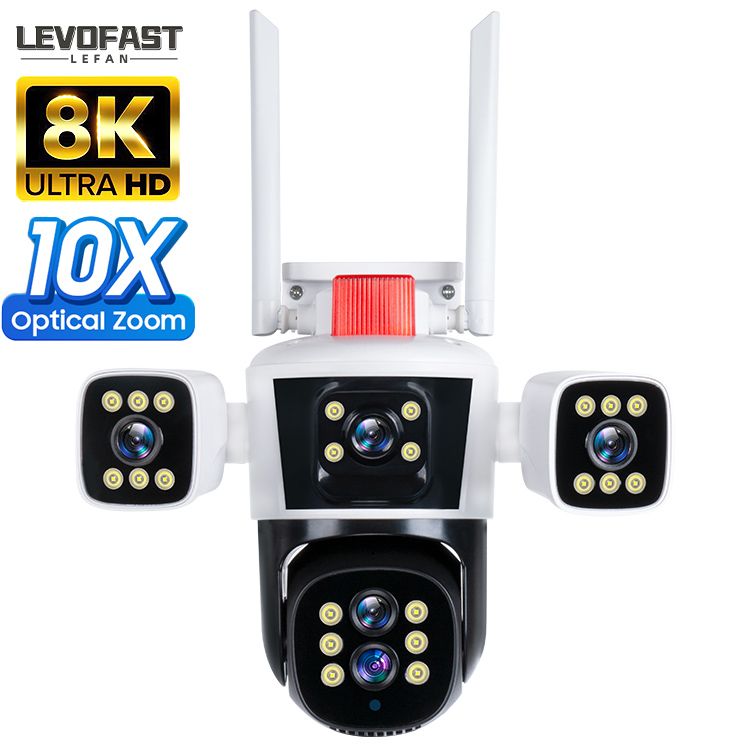8K Four Lens Camera Home Surveillance Outdoor 16MP PTZ Fast Dome Camera Full HD Color Night Vision, Wireless Video CCTV Security Camera