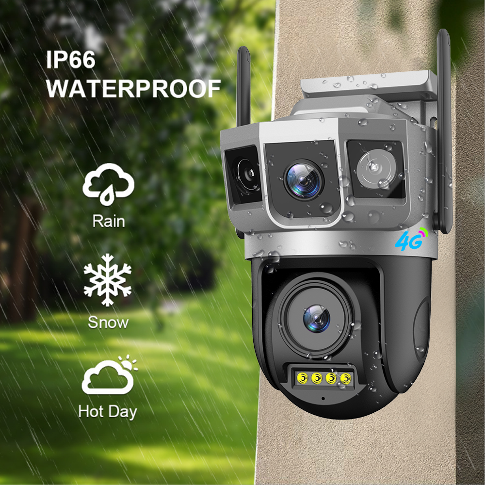 Solar Dual Lens 4MP PTZ  Camera Full HD Color Night Vision 3k Wireless Video CCTV Security Camera