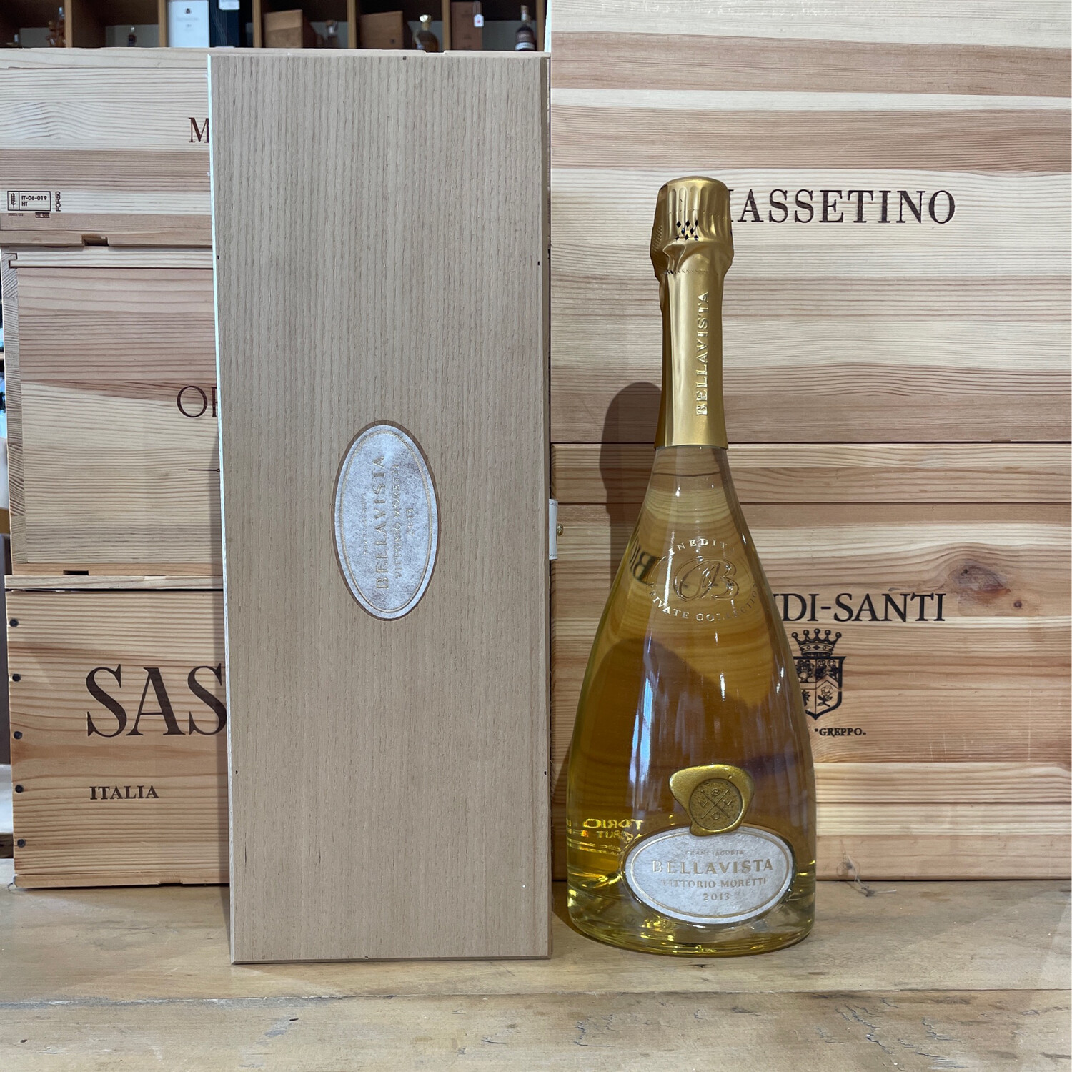 Spumante Bellavista Vittorio Moretti 80 esimo anniversario magnum 2013 in legno