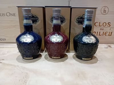 Whisky " Royal Salute 21 anni  "set 3 bottiglie emerald, sapphire , ruby
