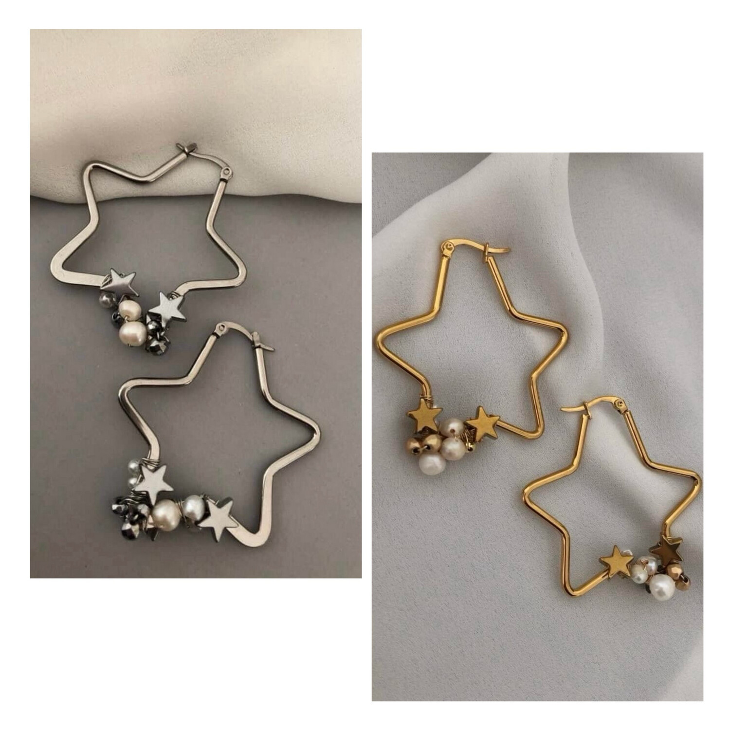 Orecchini stella ricamo perle