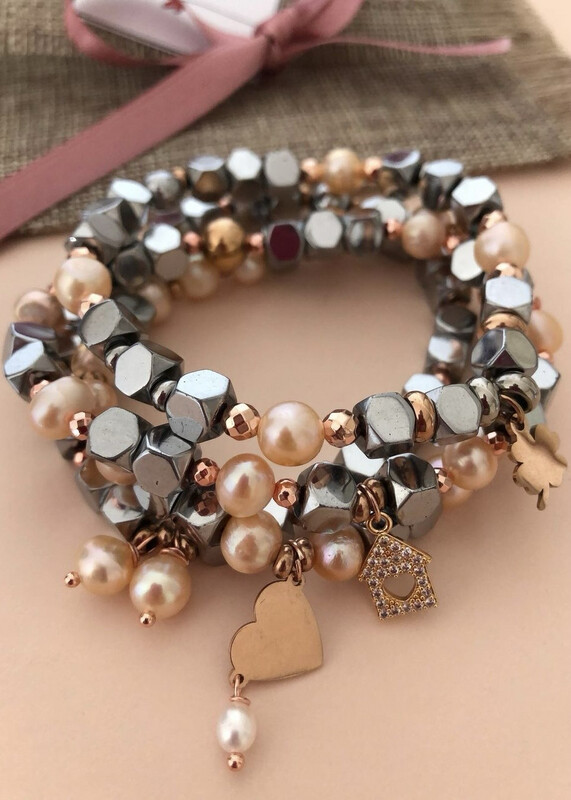 Bracciale ematite e perle