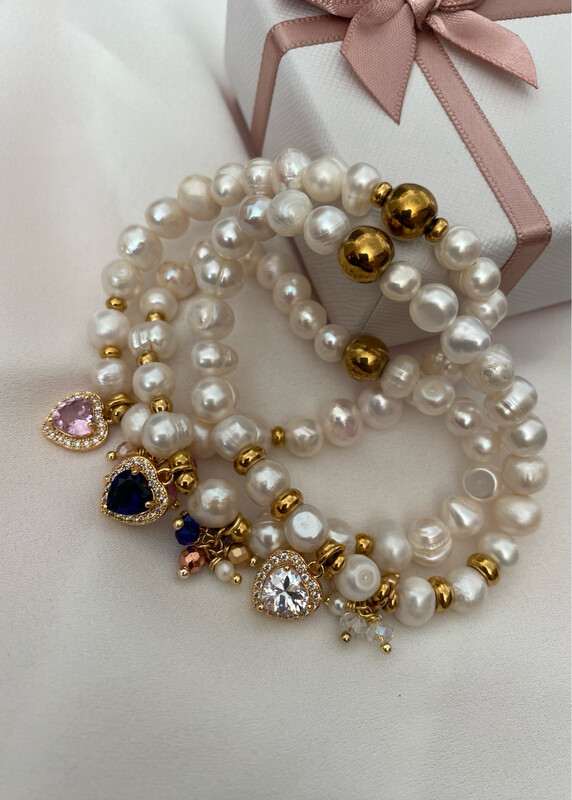 Bracciale perle coltivate con cuore cristallo