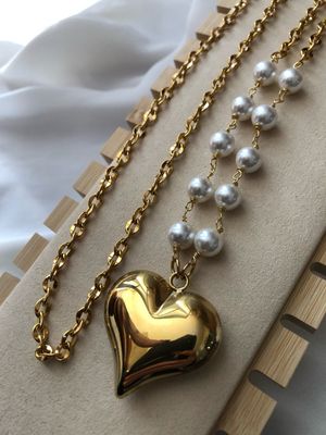 Collana lunga cuore bombato