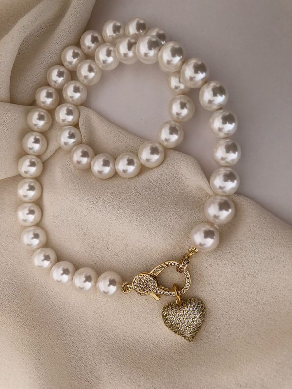 Collana perle e cuore zirconi