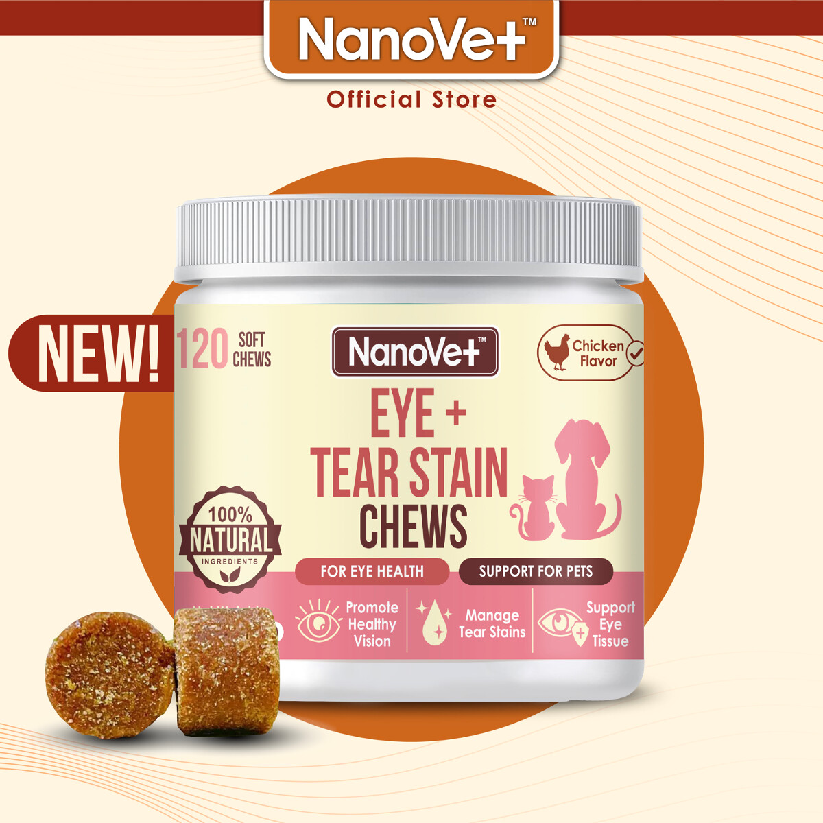 Nanovet™ Eye + Tear Stain Chews for Cat and Dog