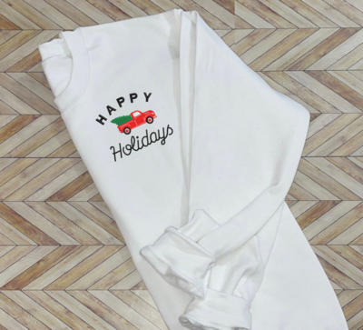 Happy Holidays Truck Corner Piece Embroidery
