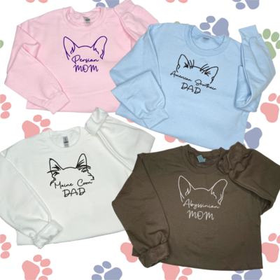 Mom - Dad CAT EARS Embroidery ~ 49 Breeds to Choose