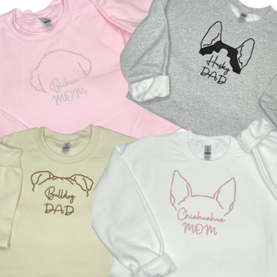Mom - Dad DOG EARS Embroidery ~ 49 Breeds to Choose