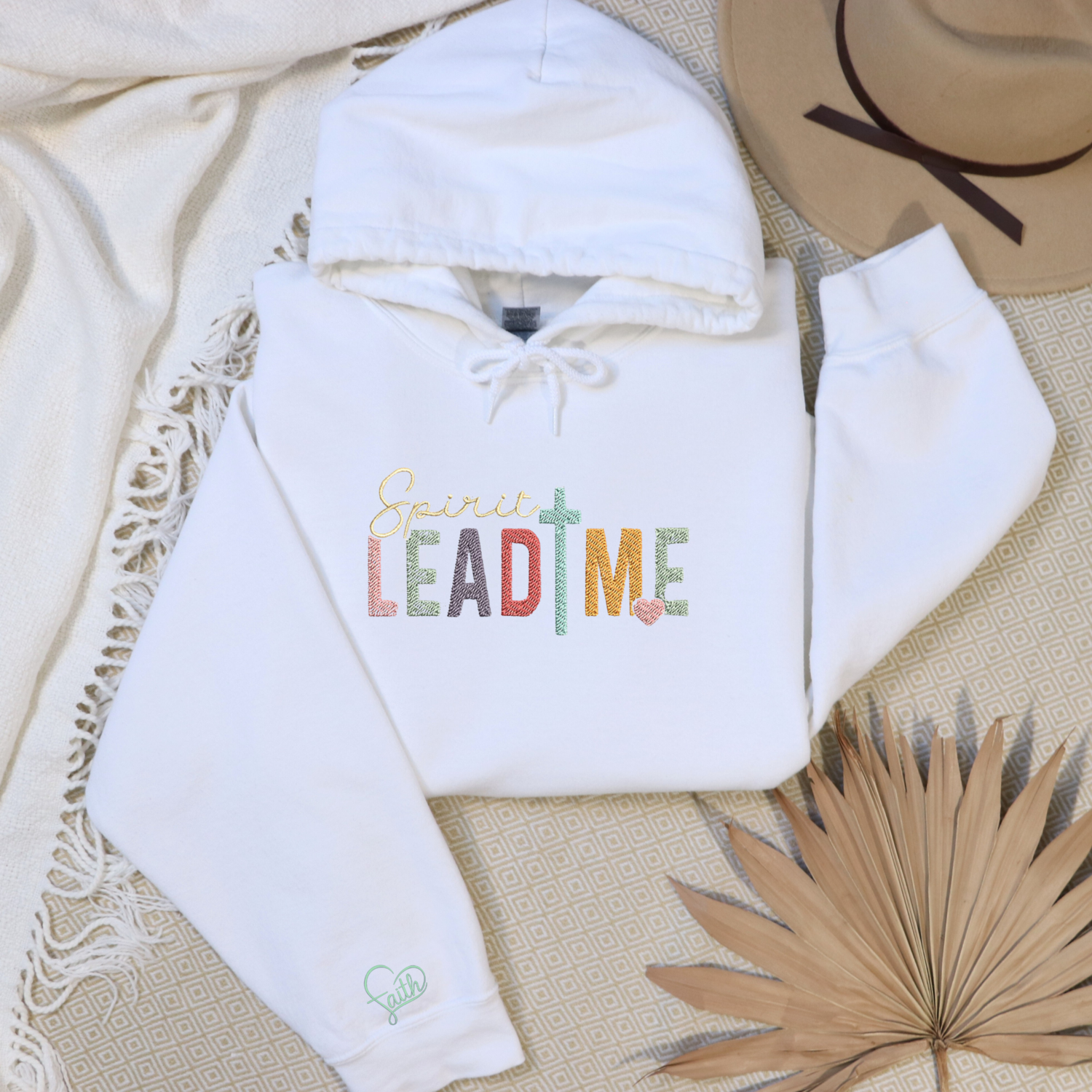 Spirit Lead Me Embroidered Crewneck Sweatshirts Hoodies, Full Chest w/ Sleeve Embroidery