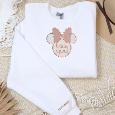 BRIDAL SQUAD Minnie Ears Embroidered Sweatshirt w/ Customized Cuff Embroidery