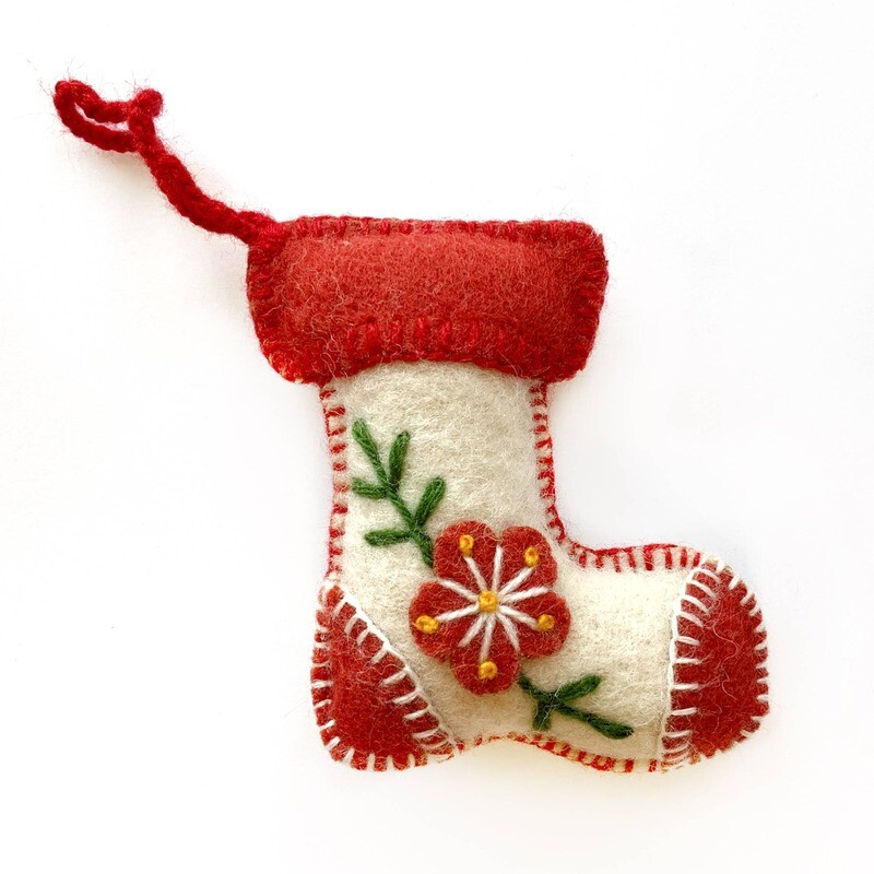 Stocking Embroidered Wool Felt Ornament