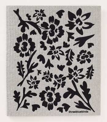 Black Flora on Gray Swedish Dishcloth