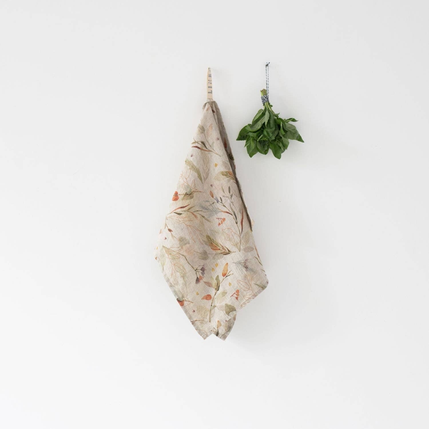 Leaves on Natural Linen Kitchen Towel