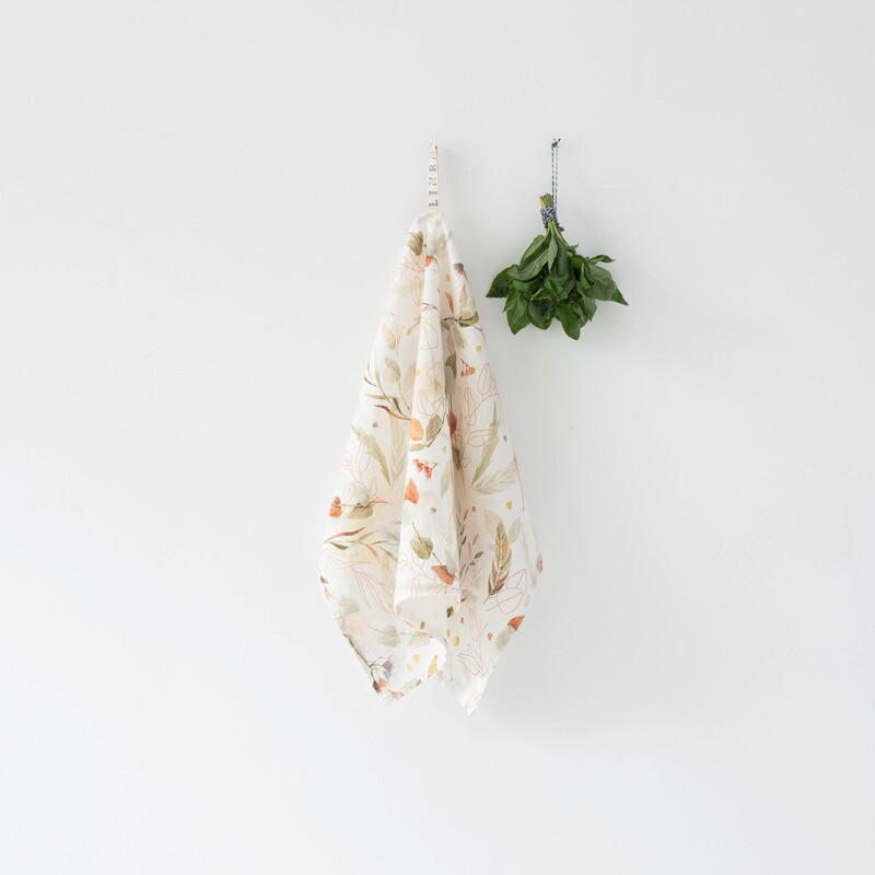 Linen Leaves on White Towel