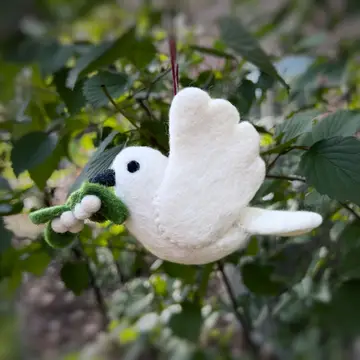 Dove with Olive Branch Felt Wool