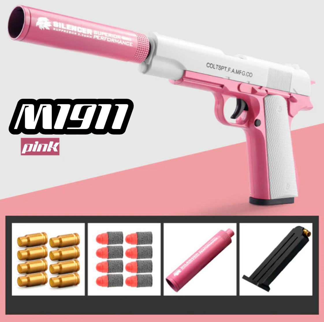 M1911/M12077 E-Pink Glock Softball pistol with silencer