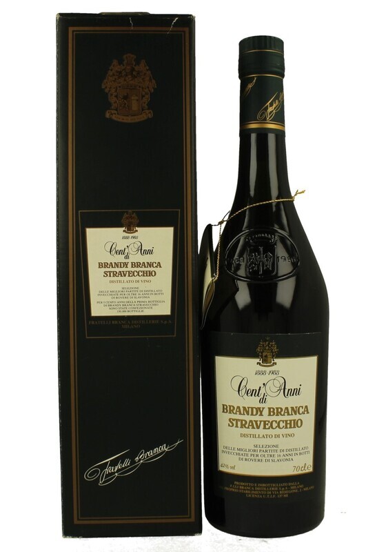 BRANDY CENT'ANNI DI BRANDY BRANCA STRAVECCHIO 1888-1988 CL 70 42% VOL. ASTUCCIATO