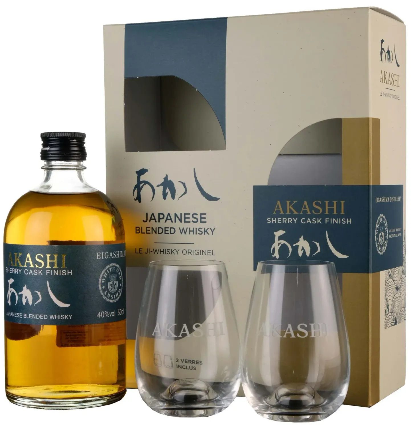 WHISKY AKASHI BLENDED SHERRYCASK CL 50 40% VOL. CONFEZIONE REGALO + 2 BICCHIERI