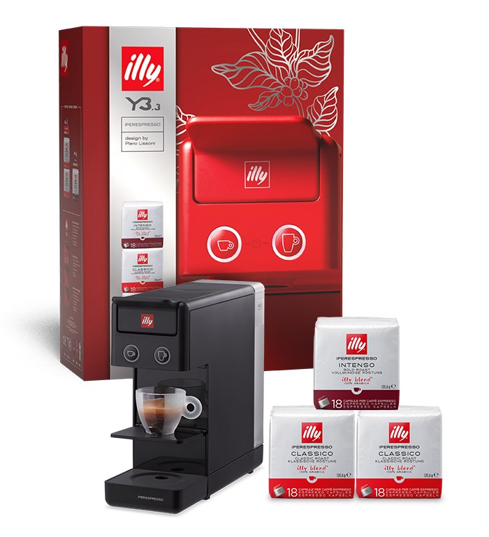 Y3.3 box – macchina da caffè Iperespresso Y3.3 nera e 3 confezioni di capsule