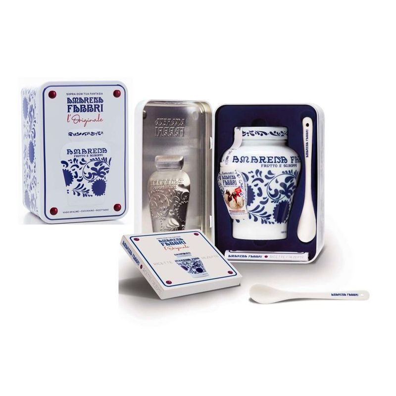 AMARENA FABBRI VASO OPALINE 600G+CUCCHIAINO+RICETTARIO