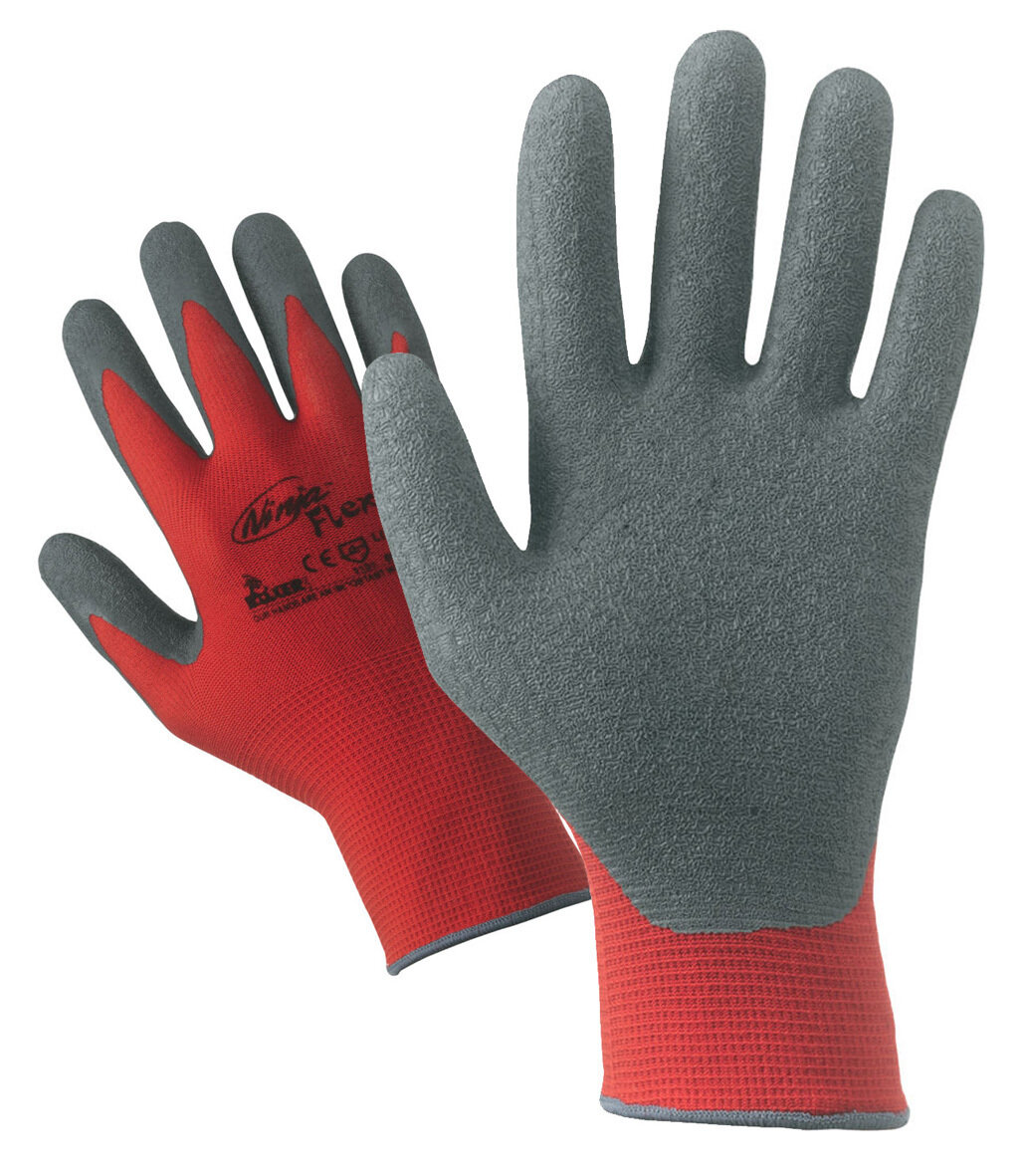 Guanti nylon/lattice  rosso/grigio conf.12 pz