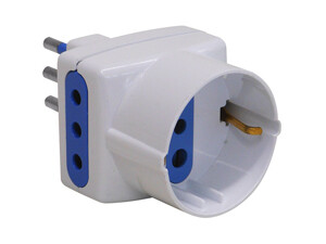 Adattore triplo in blister 2P+T spina 10A/2 prese 10A+schuko