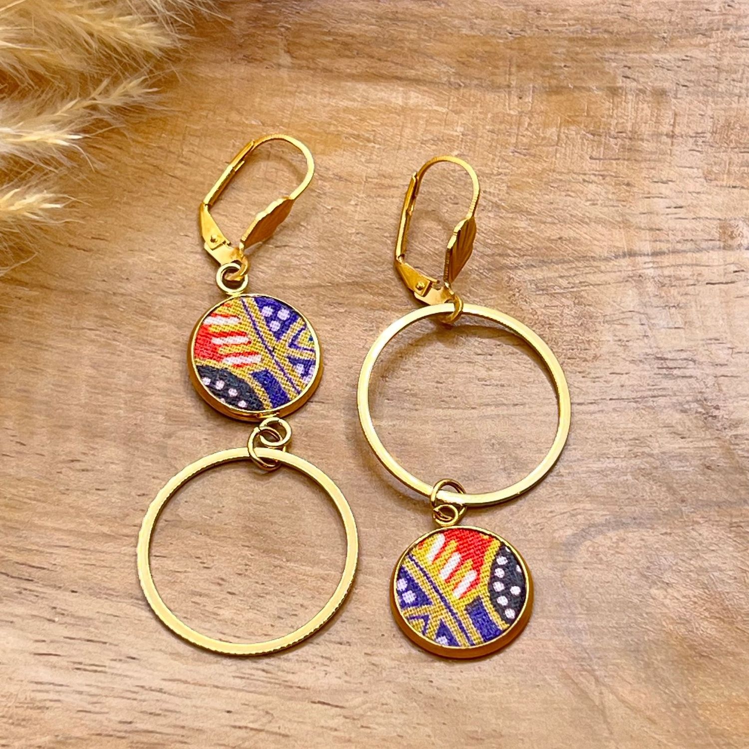 Boucle d'oreille créole inversée en wax